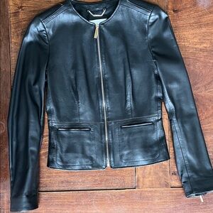 Women’s Black Leather Zip-Front Jacket by